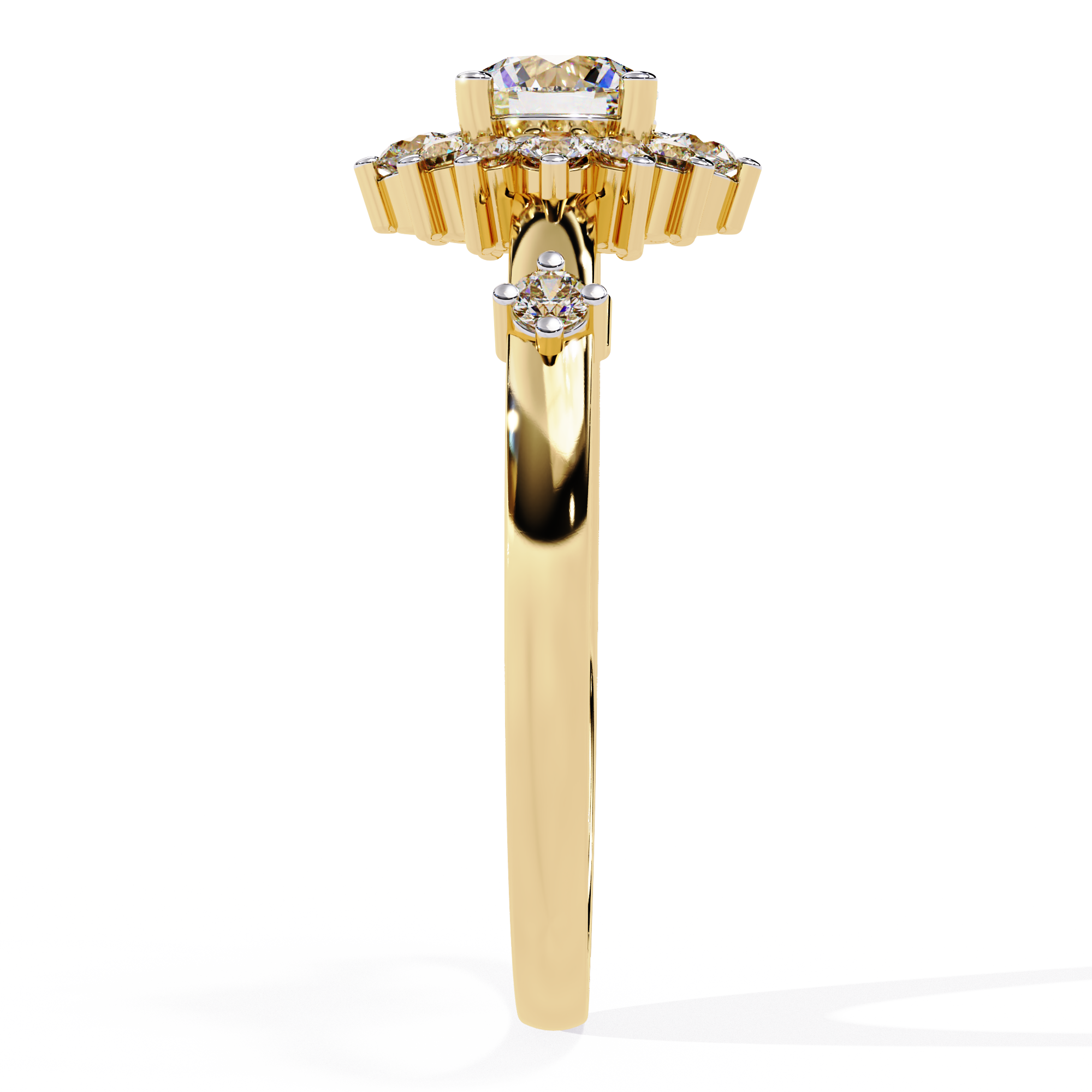 Solitairekart – 0.55ct Lab Grown Diamond Floral Halo Ring in 14K Yellow Gold